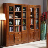 实木书柜书架 带玻璃门储物柜二三门组合书柜 简约书橱 书房置物