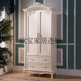 欧式两门衣柜 法式小户型卧室全实木雕花白色双门衣橱储物柜定制
