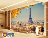 个性 巴黎铁塔 风景建筑 枫叶 电视沙发客厅背景墙 大型壁画墙纸