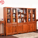 中式明清古典 榆木家具仿古书柜组合三件套  雕花实木家具
