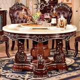 欧式餐桌椅组合天然大理石餐桌圆桌实木餐桌美式别墅吃饭桌子双层