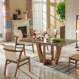 北欧创意原木白蜡木餐桌日式餐桌椅组合实木方型大理石餐桌宜家