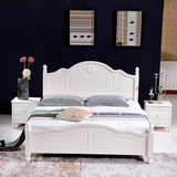 全实木床1.8米双人大床卧室1.5米白色床美式田园家具卧室橡木床