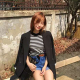 韩国2016秋装新款韩版中长款休闲显瘦气质黑色小西装女外套潮