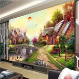 3D欧式复古童话油画乡村田园风景客厅沙发电视背景墙墙纸无缝壁纸