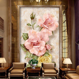 大型3D欧式竖版壁画玄关过道走廊浮雕壁纸背景墙纸浮雕玫瑰花背景