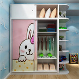个性创意粉红儿童衣柜简约现代卡通兔子烤漆衣橱衣柜组装特价包邮