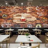 定制咖啡厅主题仿砖墙背景墙纸木纹字母壁画餐厅服装店壁纸墙布3D