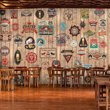 定制欧式怀旧复古壁纸商标木纹酒吧咖啡厅墙纸休闲吧个性大型壁画