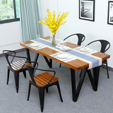 北欧宜家实木餐桌铁艺长方形复古办公桌创意桌美式餐桌椅组合6人