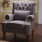 美式乡村布艺单人沙发欧式新古典时尚老虎椅卧室客厅休闲高背椅子