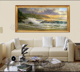 高档手绘风景大海海浪沙滩油画客厅沙发背景墙挂画单幅有框装饰画