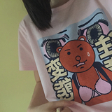 21支棉 注意变态 日系可爱基础款 粉色短袖女T恤