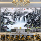 中式山水风景墙纸水墨国画3D大型壁画酒店大堂客厅电视背景墙壁纸