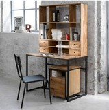 美式铁艺实木创意小办公桌复古做旧带小抽屉家用书桌电脑桌写字台