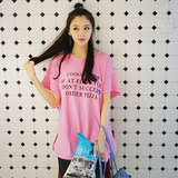 Dreamy谢梦 韩版2016夏新款字母宽松粉色女短袖T恤孕妇可穿
