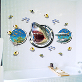 平面立体感3d海底世界鲨鱼个性墙贴宿舍客厅背景装饰画可移除贴纸