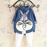 2016春季新品外贸童装韩版儿童卡通可爱兔子印花衬衫牛仔儿童衬衫