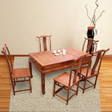仿古典实木家具 茶桌6件套长方形 休闲餐桌 东阳木雕花梨木