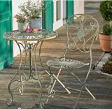 外贸出口法式乡村铸铁铁艺折叠圆桌椅墨绿色复古做旧阳台户外花园