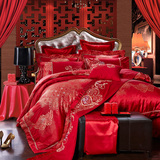 结婚奢华绸缎十件套大红色刺绣欧式夹棉床单10多件套婚庆床上用品