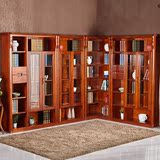 书房现代中式实木书柜带门自由组合转角胡桃木书架书橱柜子多功能