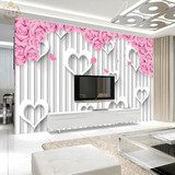 简约玫瑰花壁纸3D墙纸电视背景墙大型壁画 温馨婚房墙布客厅整张