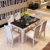白色实木框架桦木家具环保烤漆印花钢化玻璃不锈钢包边圆角餐桌