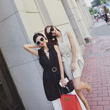 小潘潘 2016夏季新款韩版系带上衣女无袖西装马甲女夏中长款背心