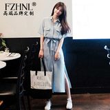 FZHNL高端品牌定制2016夏季长款开衩短袖熟女雪纺衬衣连衣裙长裙