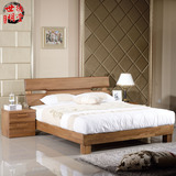 实木家具全老榆木双人床1.81.5米现代中式厚重款浅色简约套房家具