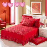 婚庆大红全棉夹棉床罩床裙单件加厚韩版绗缝床套床盖罩床群