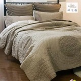欧美外贸全棉手工盘花绗缝被三件套加大2.0米床盖纯色秋夹棉床罩