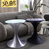 简约现代小圆桌圆形钢化玻璃边几创意金属角几迷你沙发边桌小茶几