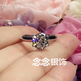 高品质925纯银1,2克拉火彩高碳钻求婚结婚礼物六爪仿真钻戒指环女