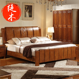 高档实木床1.8米 1.5m橡胶木床 高箱储物婚床 现代中式双人实木床