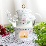 那些时光 陶瓷玻璃花茶壶 骨瓷加厚耐热茶具 加热蜡烛煮水果茶壶