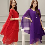 2016新款韩版女装连衣裙圆领宽松大码披风披肩斗篷大码红色仙女裙