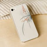 淡彩兰花浮雕彩绘 iPhone4s手机壳苹果4s手机保护套  水墨中国风