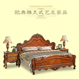 欧式乡村全高儿童公主床婚床雕花美式实木双人床做旧仿古卧室家具