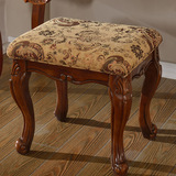 梳妆台凳子 美式全实木化妆凳 欧式布艺软包凳 卧室方凳小椅子