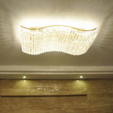 LED吸顶灯 金色波浪形客厅水晶吸顶灯长方形水晶酒店工程灯饰灯具