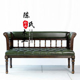 美式实木雕花沙发欧式复古做旧双人三人休闲椅新古典简欧皮艺沙发