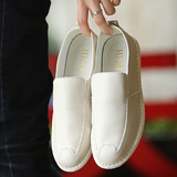 2016夏季新款38码板鞋白色时尚男鞋纯皮软皮韩版潮鞋青年个性皮鞋