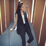 夏季新款2016韩版时尚马甲套装女无袖上衣外套+条纹休闲裤两件套