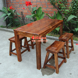碳化实木餐桌餐凳组合 一桌四凳 长条餐桌马鞍凳农家乐饭馆桌凳