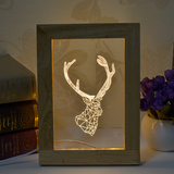北欧宜家相框实木3D创意台灯 小鹿灯鹿角时尚夜灯床头灯生日礼物
