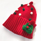 圣诞节彩色球球女手工小帽胸针撞色尖尖保暖奶嘴毛线帽加厚针织帽