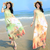 波西米亚无袖雪纺连衣裙夏天海滩裙海边度假必备宽松沙滩裙长裙仙