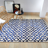 印度进口手工编制宜家纯羊毛地毯现代简约蓝色客厅地毯茶几垫